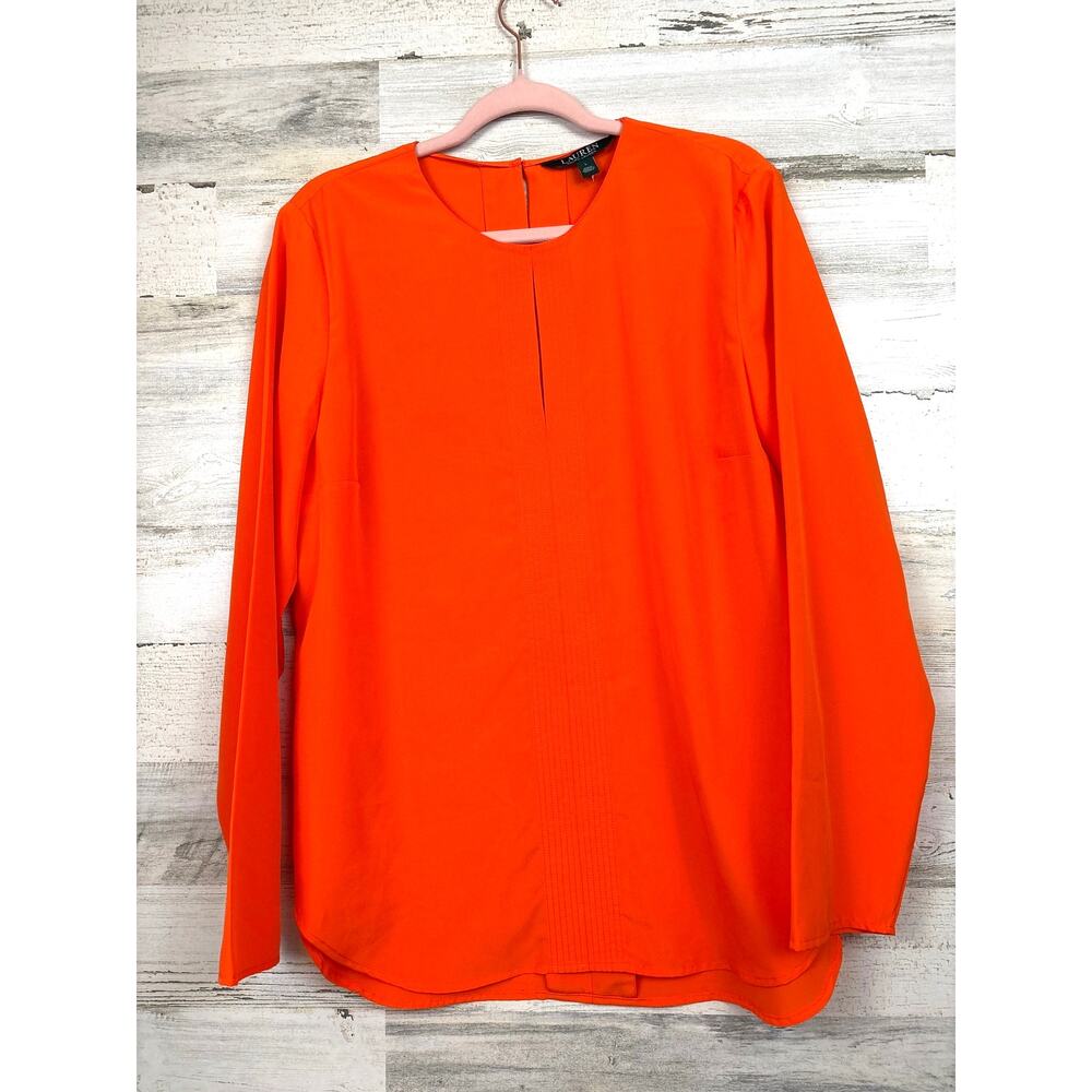 Lauren Ralph Lauren Black Label Womens L Orange Lightweight Pullover Blouse